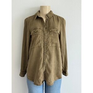 Pilcro & The Letterpress by Anthropologie Blouse Button Up Green XS Long Sleeve